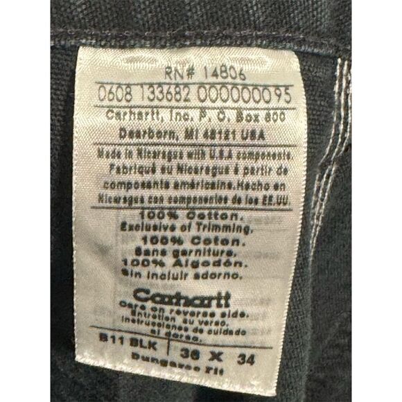 Carhartt B11 Work Dungarees Pants 38x34 Black Cotton Utility Carpenter Jeans USA - Picture 5 of 5